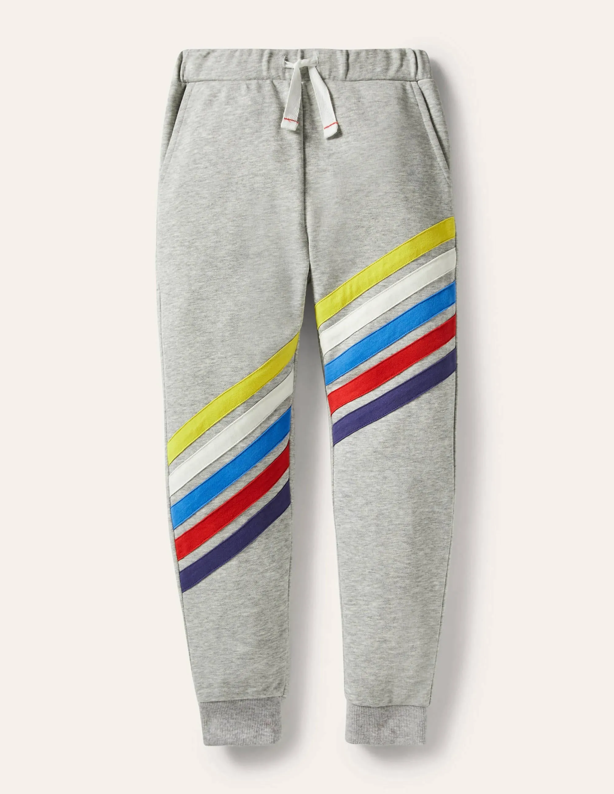 Rainbow Stripe Joggers-Grey Marl