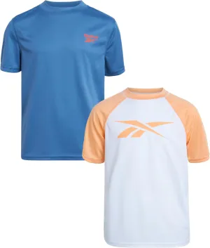 Reebok Boys Swim Shirt - 2 Pack Short Sleeve Rash Guard for Boys UPF 50  Quick Dry Kids Swimwear Sun Shirt for Summer