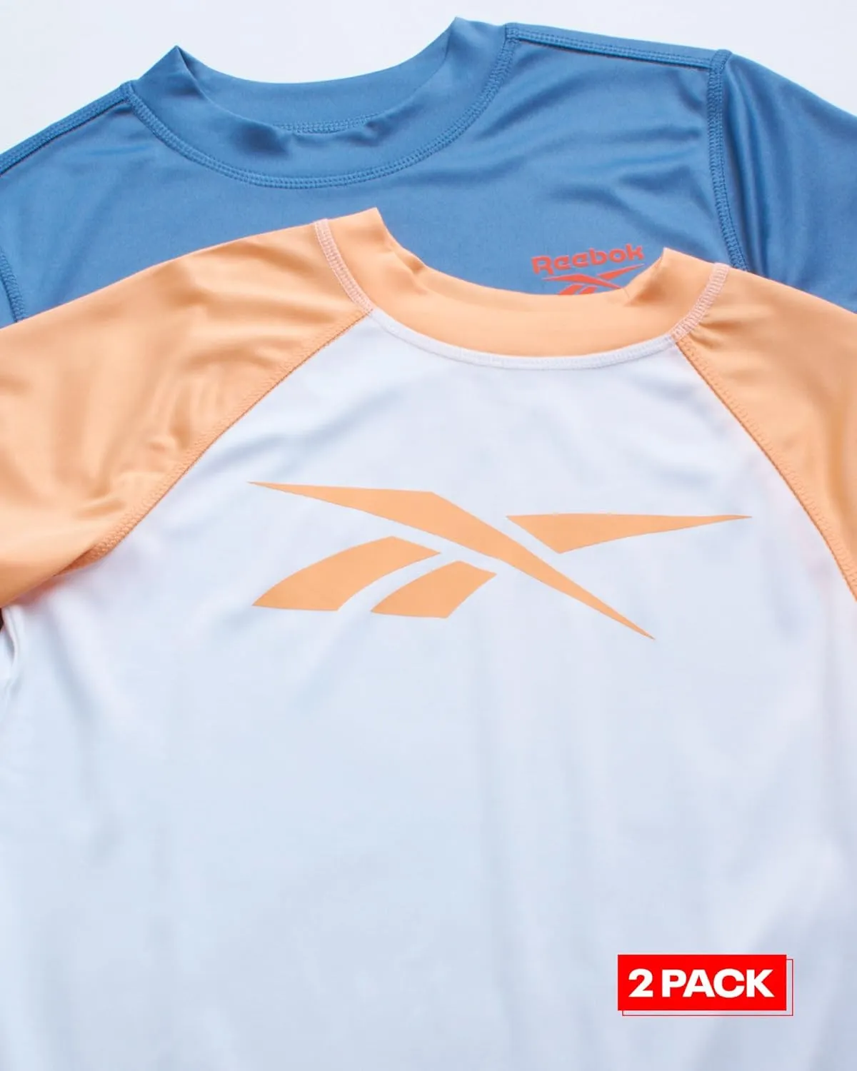 Reebok Boys Swim Shirt - 2 Pack Short Sleeve Rash Guard for Boys UPF 50  Quick Dry Kids Swimwear Sun Shirt for Summer