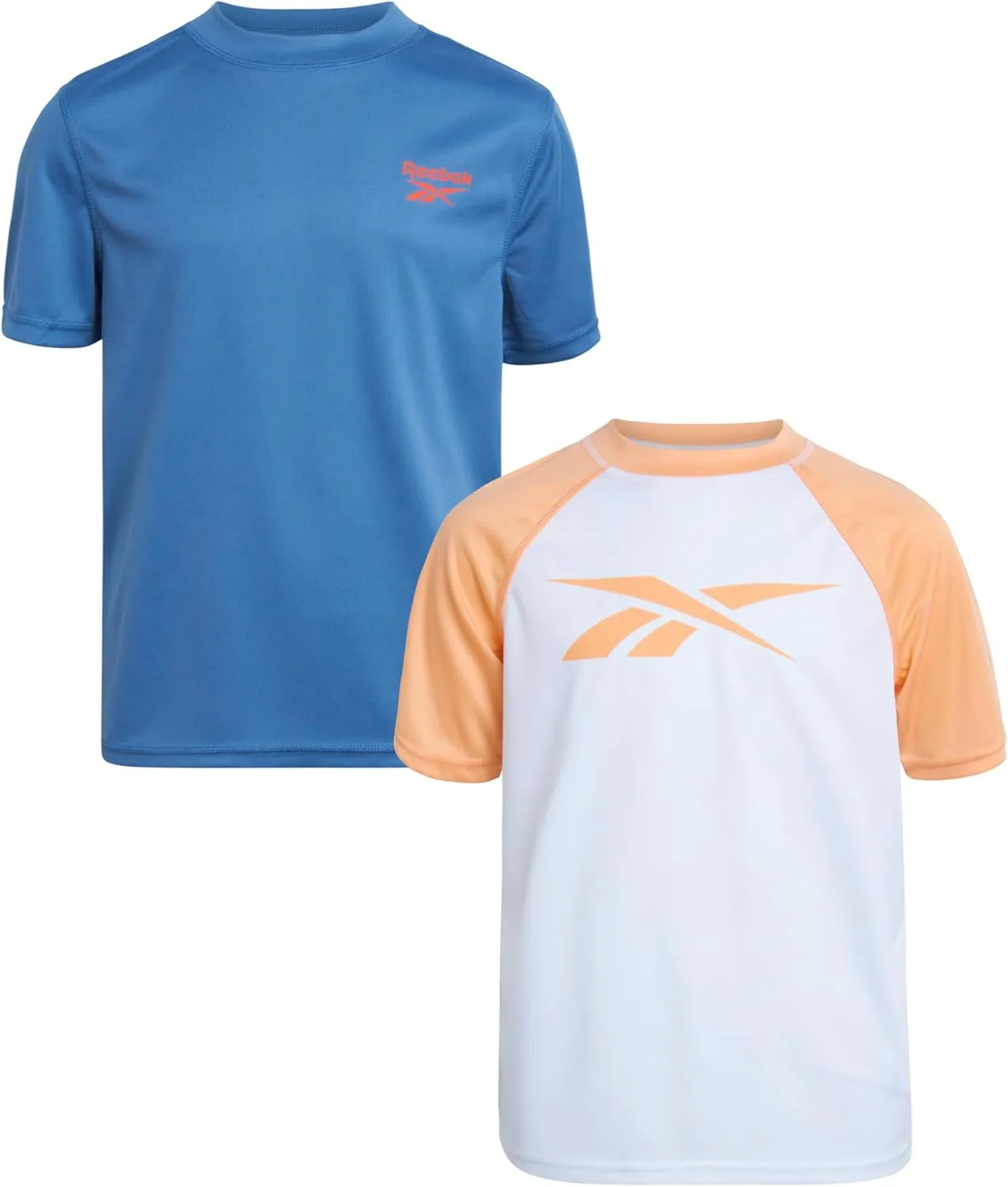 Reebok Boys Swim Shirt - 2 Pack Short Sleeve Rash Guard for Boys UPF 50  Quick Dry Kids Swimwear Sun Shirt for Summer