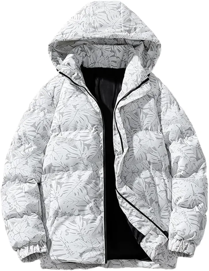 REHJJDFD Men Casual Parkas Hooded Coat Outwear Puffer Jacket Thick Jacket Warm Solid Cotton-Padded Top