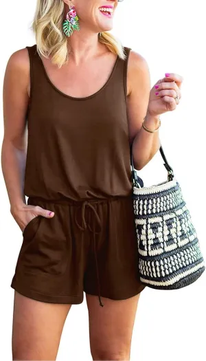 REORIA Womens Basic Summer Scoop Neck Sleeveless Tank Top Short jumpsuit Rompers