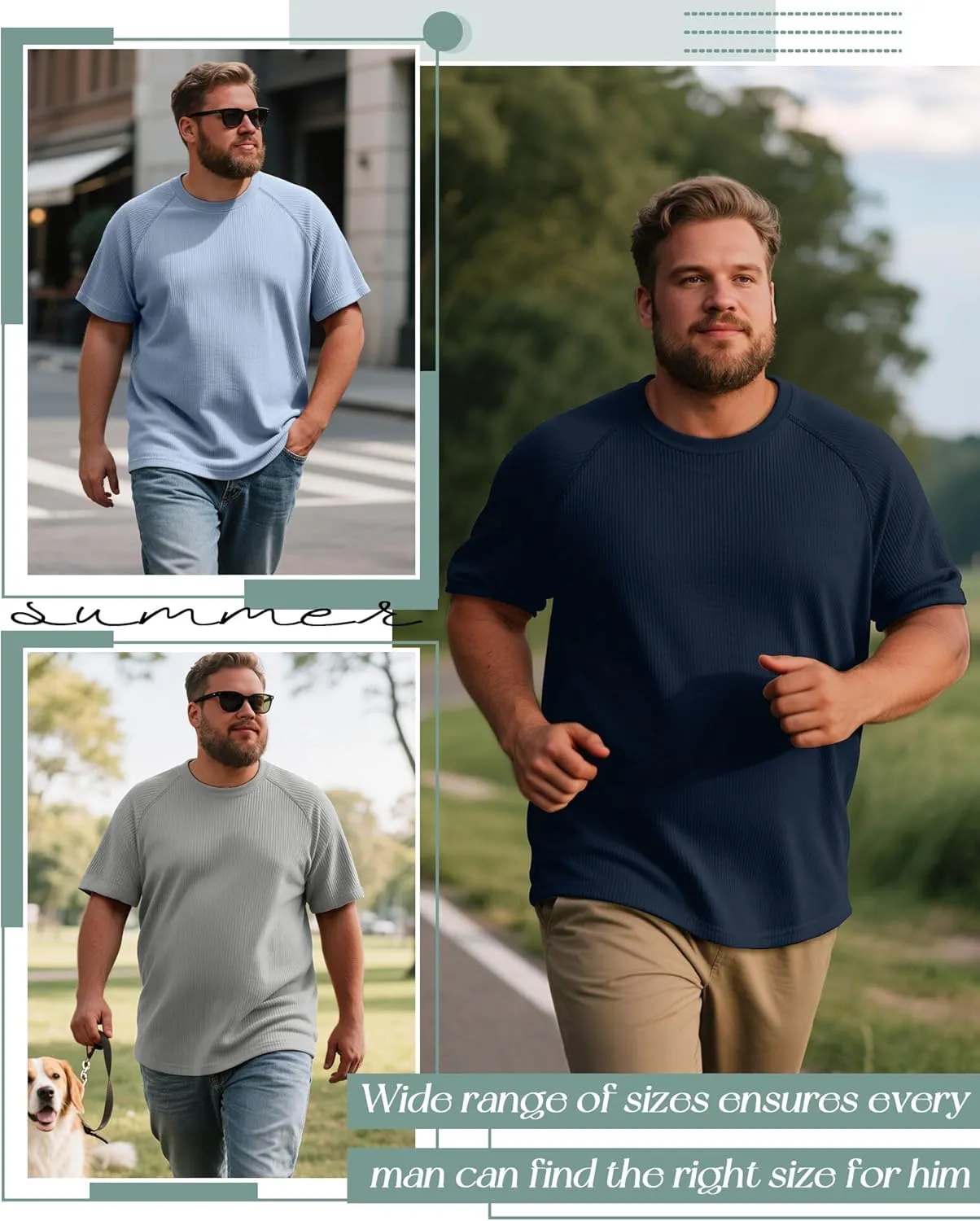 Riyiper 3 Pack Men's Big and Tall Ribbed Knit T-Shirts XL-5XL Summer Textured Casual Short Sleeve Tops Crew Neck Basic Tee