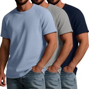 Riyiper 3 Pack Men's Big and Tall Ribbed Knit T-Shirts XL-5XL Summer Textured Casual Short Sleeve Tops Crew Neck Basic Tee