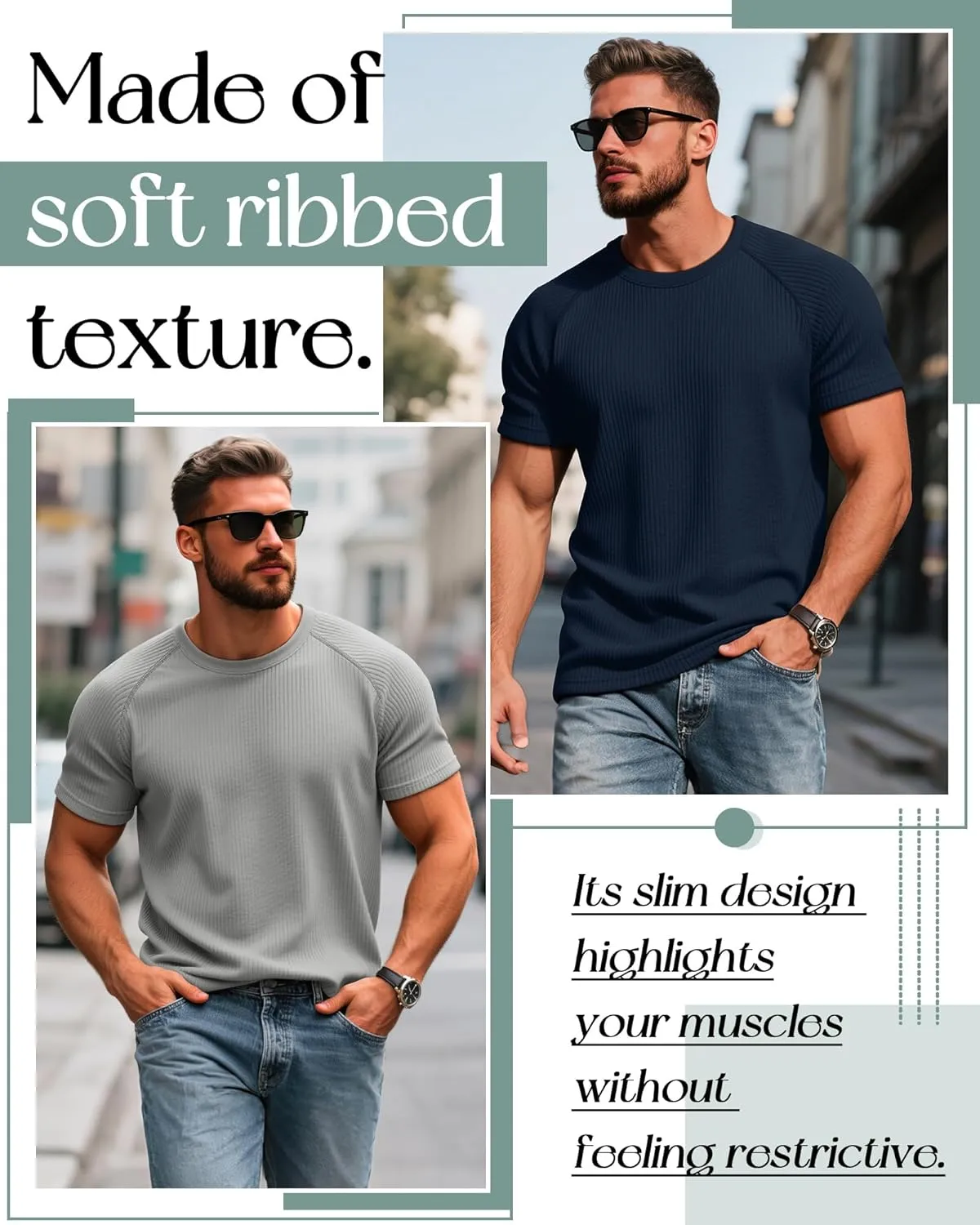 Riyiper 3 Pack Men's Big and Tall Ribbed Knit T-Shirts XL-5XL Summer Textured Casual Short Sleeve Tops Crew Neck Basic Tee