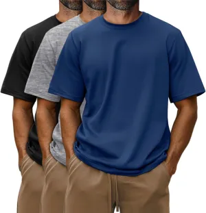 Riyiper 3 Pack Men's Big and Tall Shirts Half Sleeve Cotton Tee Crew Neck Elbow Length Top Casual Loose Fit T Shirts