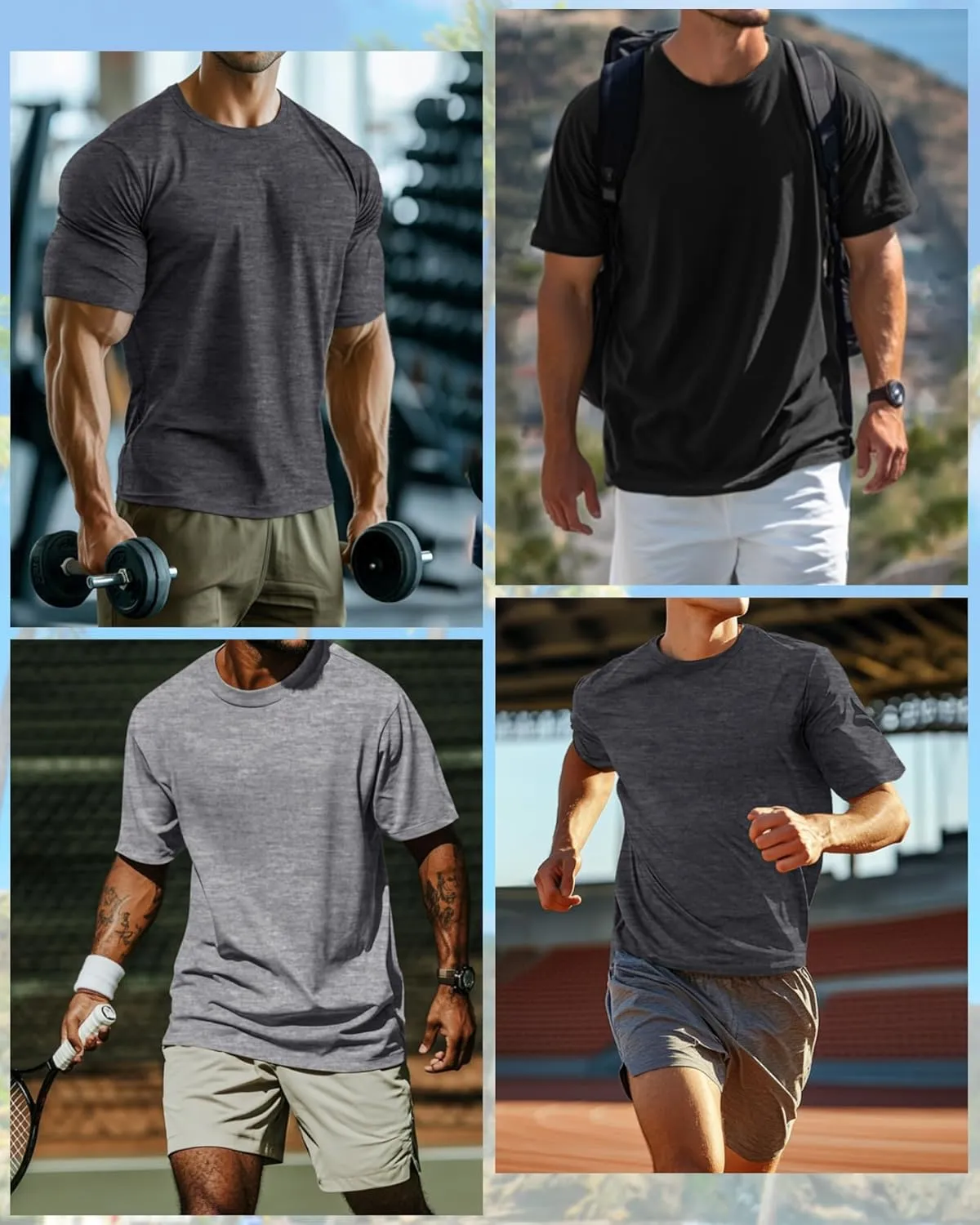 Riyiper 3 Pack Men's Big and Tall Shirts Half Sleeve Cotton Tee Crew Neck Elbow Length Top Casual Loose Fit T Shirts