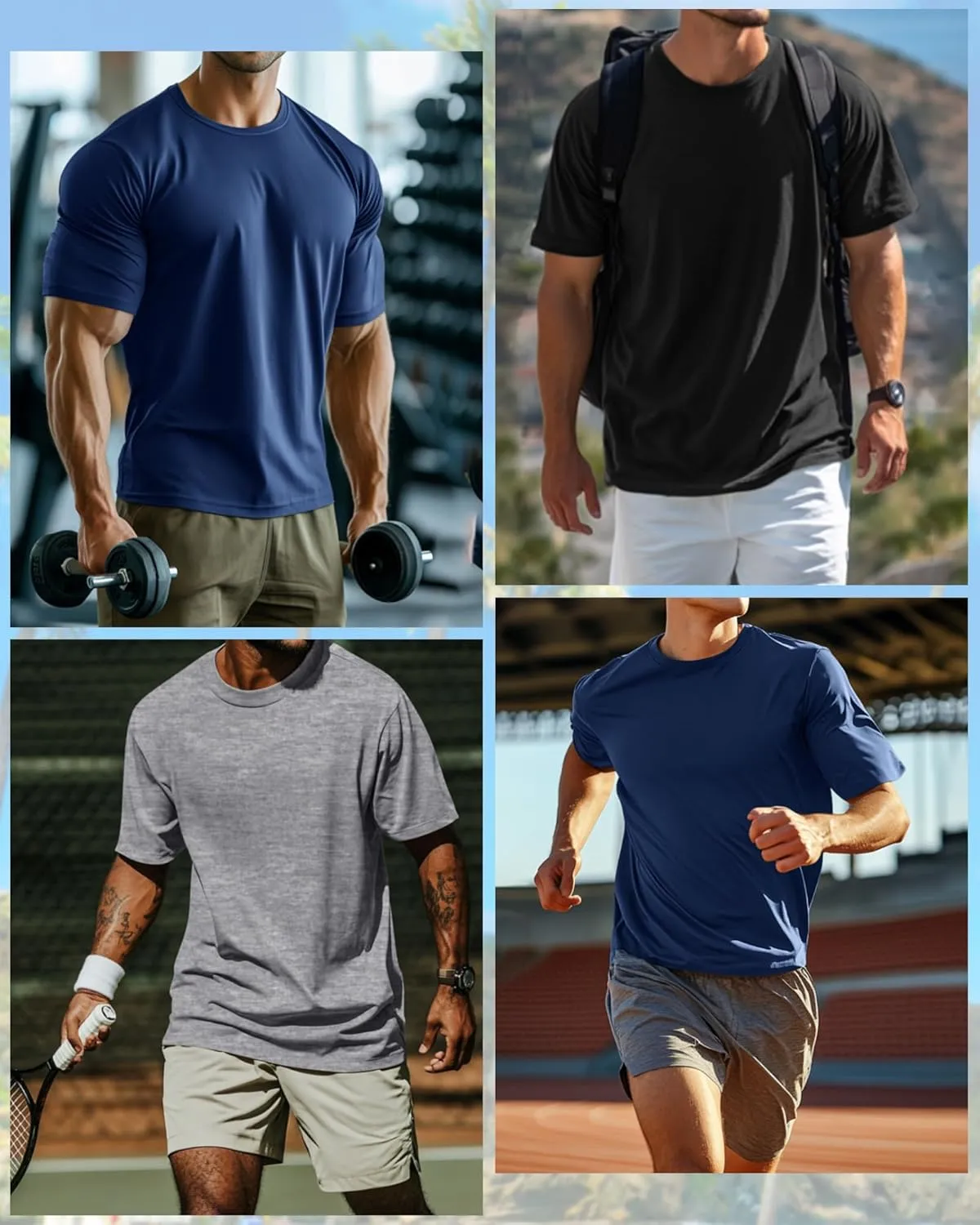 Riyiper 3 Pack Men's Big and Tall Shirts Half Sleeve Cotton Tee Crew Neck Elbow Length Top Casual Loose Fit T Shirts