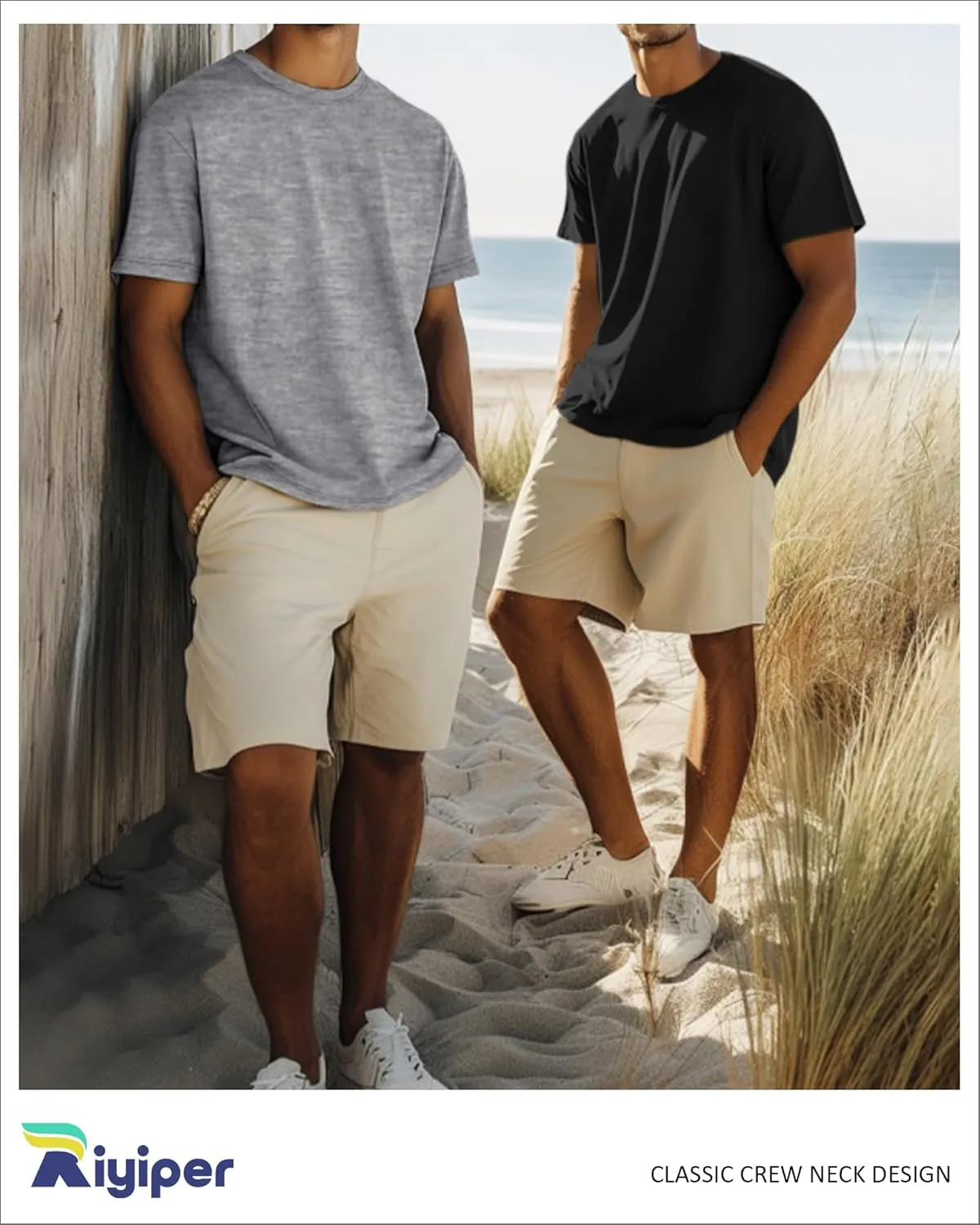 Riyiper 3 Pack Men's Big and Tall Shirts Half Sleeve Cotton Tee Crew Neck Elbow Length Top Casual Loose Fit T Shirts