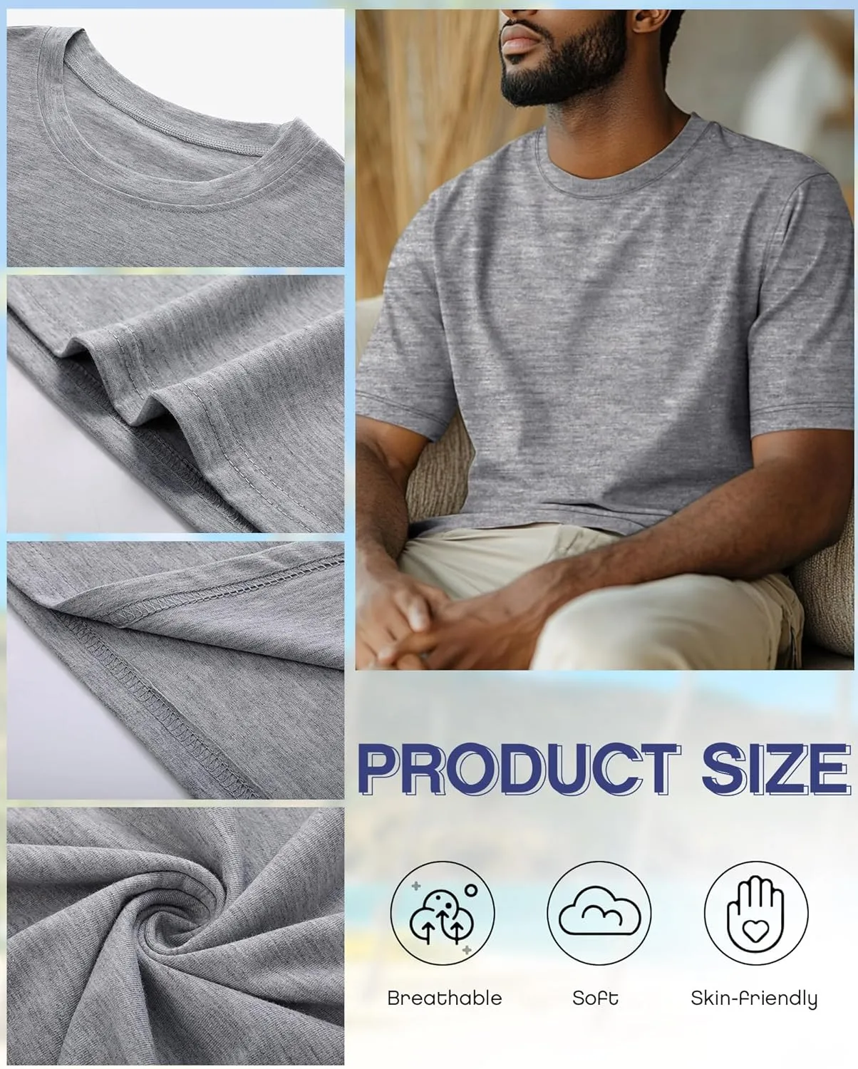 Riyiper 3 Pack Men's Big and Tall Shirts Half Sleeve Cotton Tee Crew Neck Elbow Length Top Casual Loose Fit T Shirts