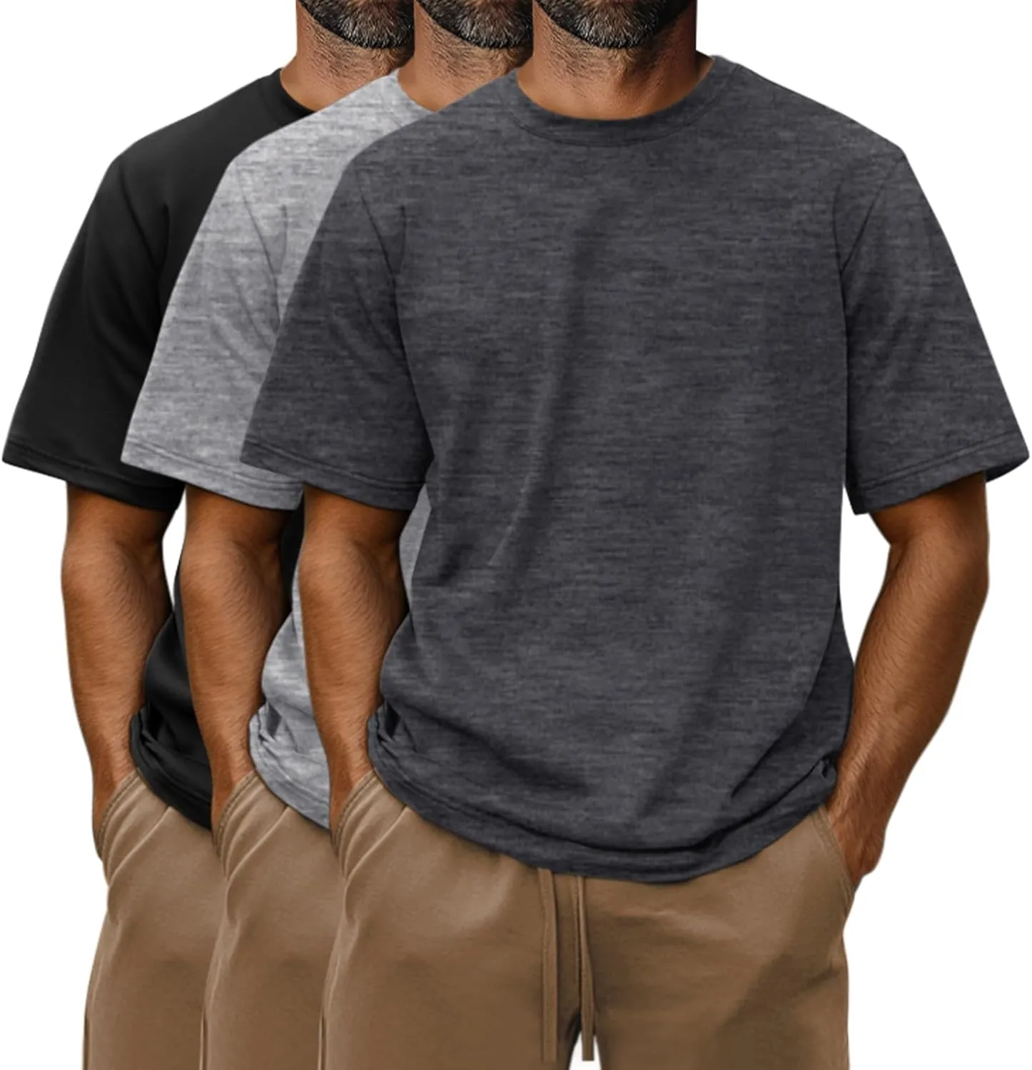 Riyiper 3 Pack Men's Big and Tall Shirts Half Sleeve Cotton Tee Crew Neck Elbow Length Top Casual Loose Fit T Shirts