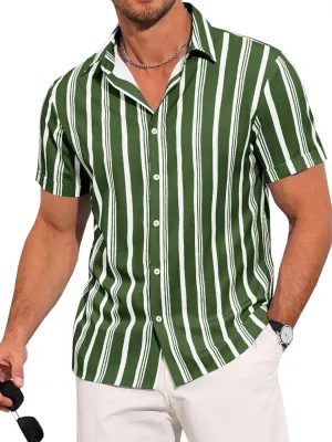 Runcati Mens Casual Striped Shirts Button Down Short Sleeve Summer Hawaiian Shirt Hippie Beach Vacation Tops