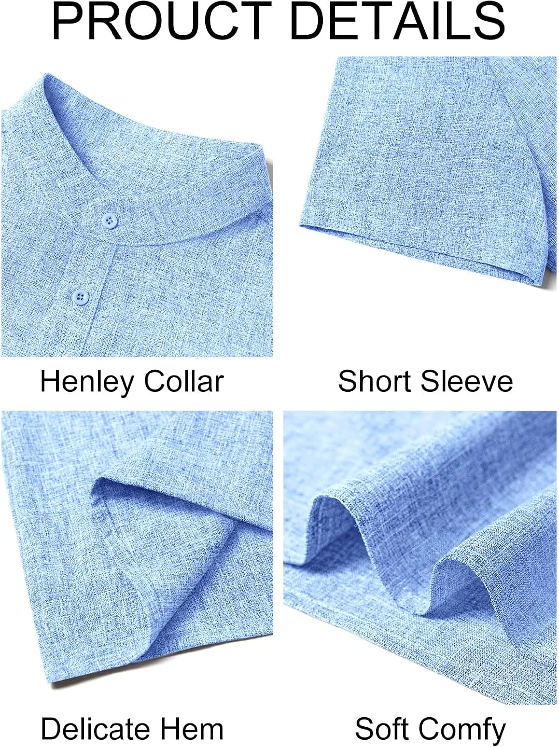 Runcati Mens Henley Shirts Short Sleeve Casual Linen Band Collar T-Shirt Summer Beach Vacation Tops