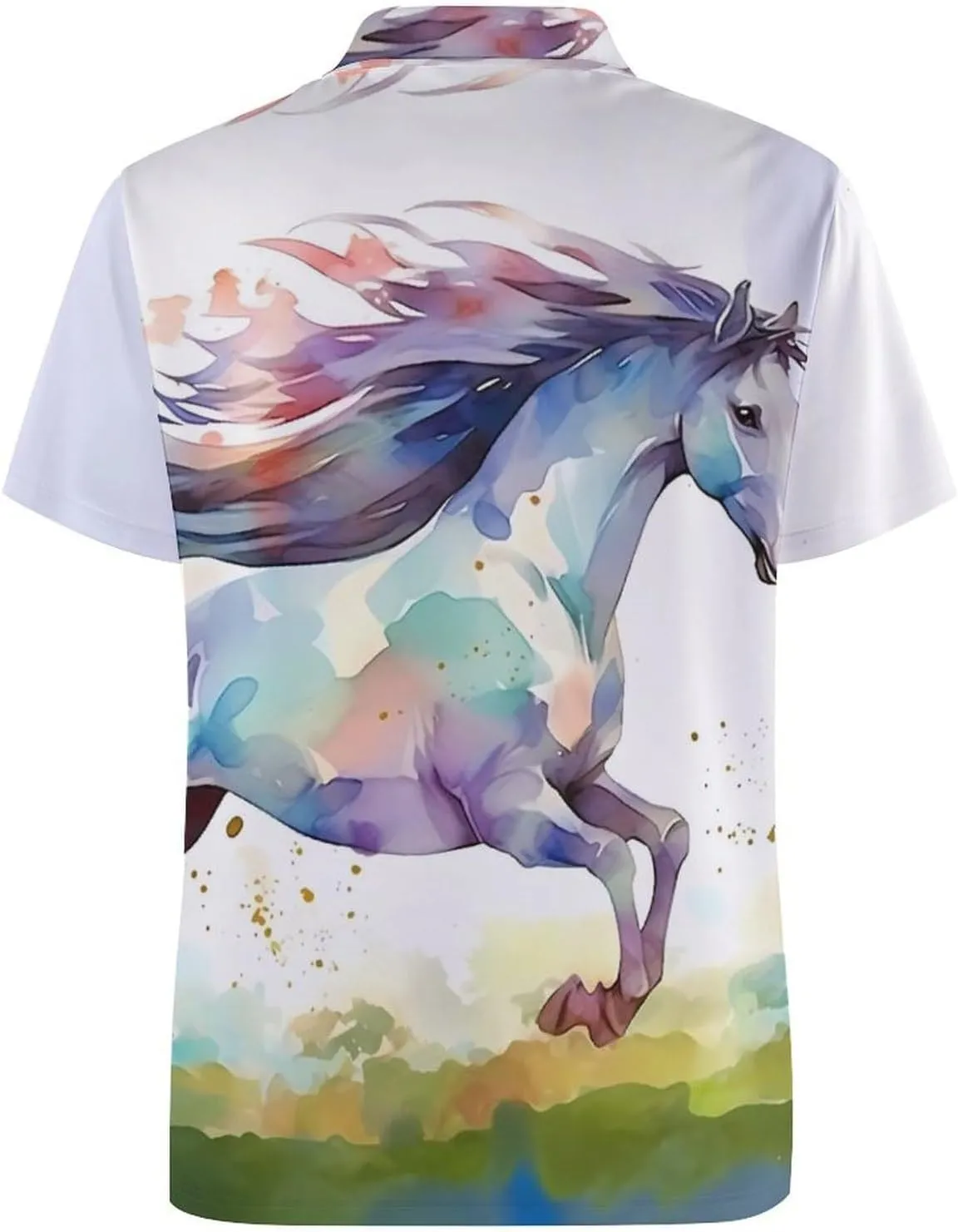 Running Horse Watercolor Mens Short Sleeve Polo Shirts Straight Sports Golf Tennis T-Shirt Quick Dry Long Top
