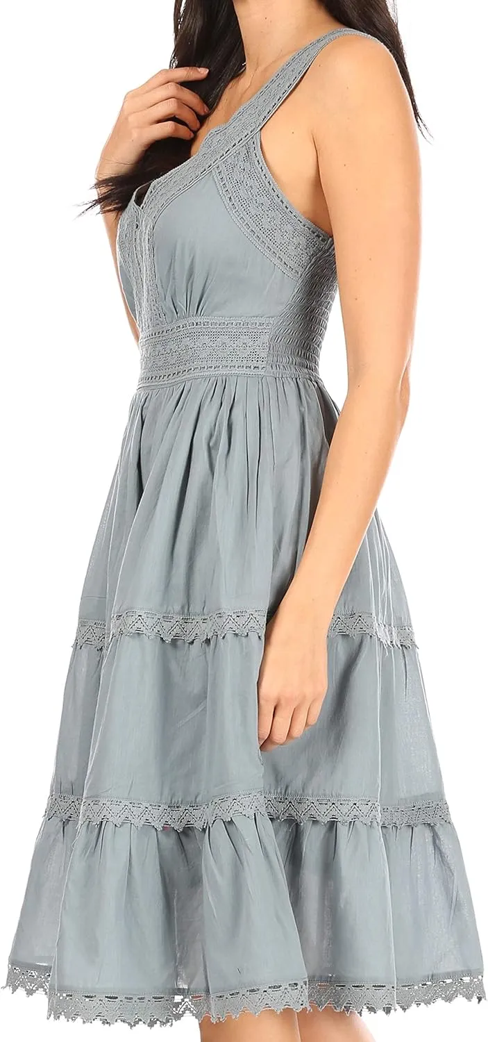Sakkas Presta Roman Sleeveless Lined Tank Top Dress with Emrboidery Lace Design