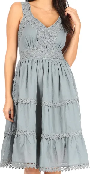 Sakkas Presta Roman Sleeveless Lined Tank Top Dress with Emrboidery Lace Design