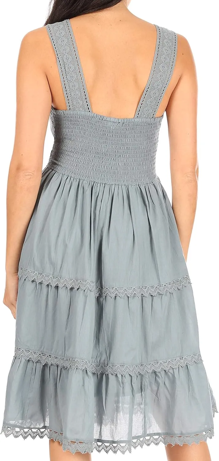 Sakkas Presta Roman Sleeveless Lined Tank Top Dress with Emrboidery Lace Design