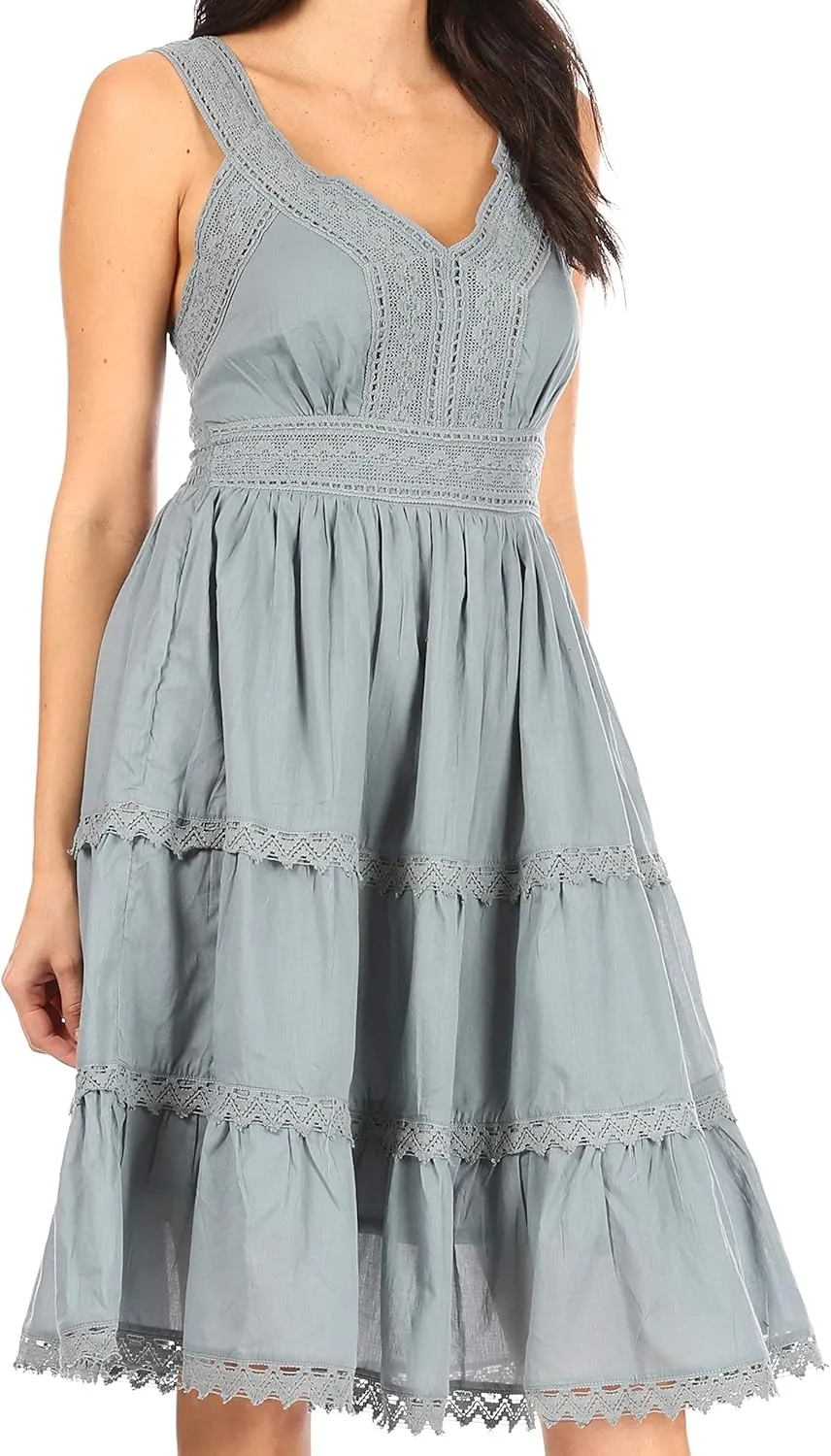 Sakkas Presta Roman Sleeveless Lined Tank Top Dress with Emrboidery Lace Design
