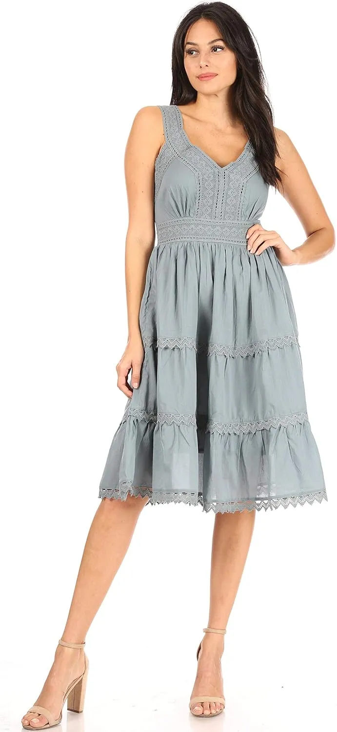 Sakkas Presta Roman Sleeveless Lined Tank Top Dress with Emrboidery Lace Design