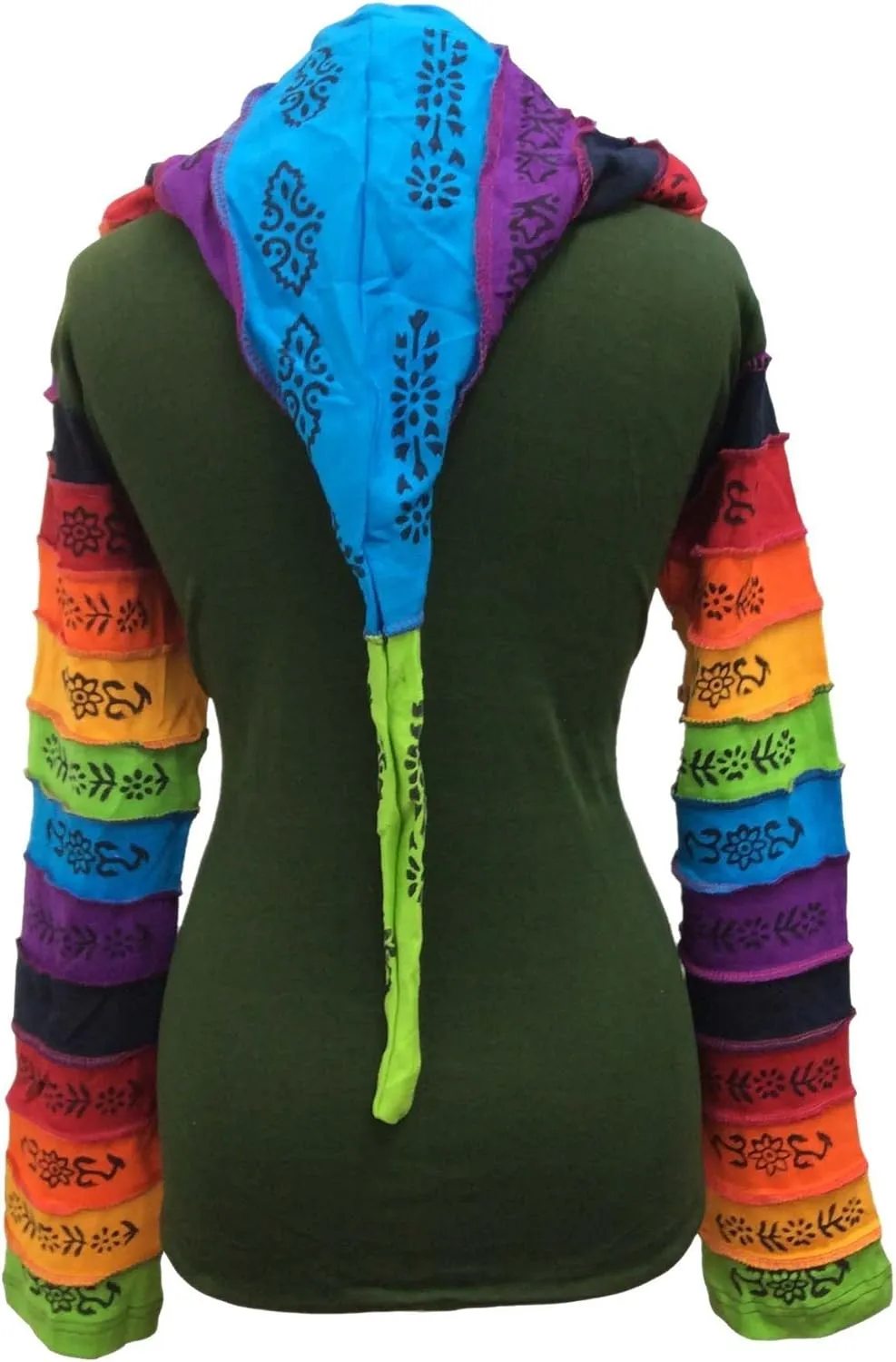 Shopoholic Fashion Women Rainbow Sleeved Flower Patch Hoodie