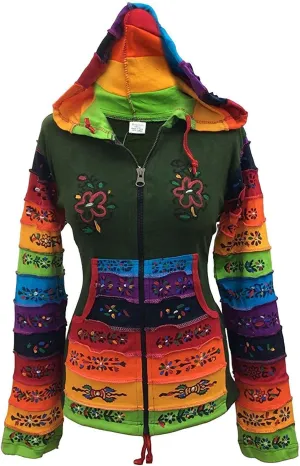 Shopoholic Fashion Women Rainbow Sleeved Flower Patch Hoodie