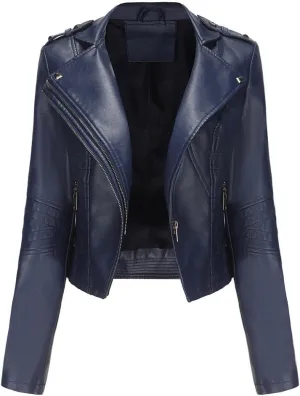 Sister Amy Women PU Leather Jacket Women Bomber Jacket Cropped Zipper Jacket Moto Coat