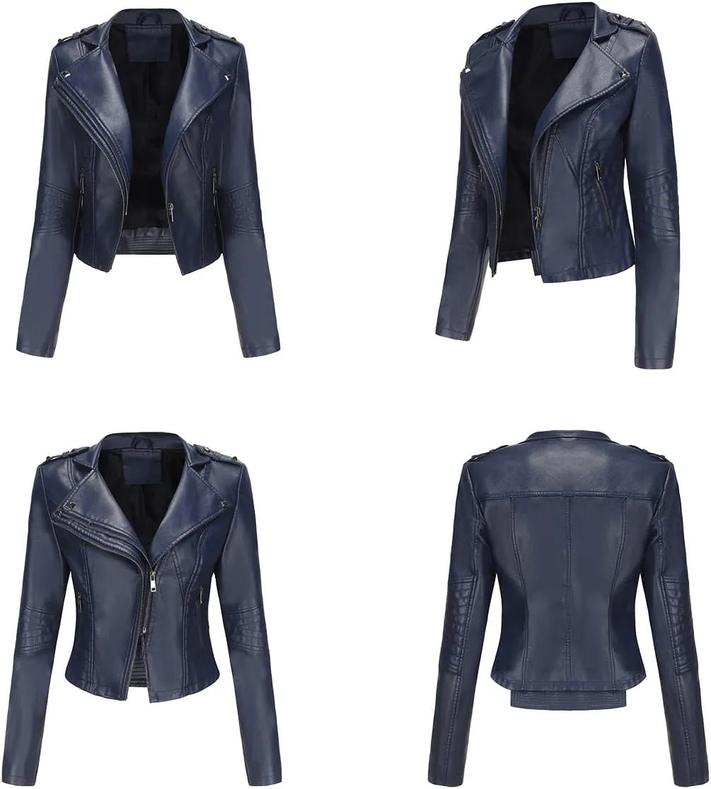 Sister Amy Women PU Leather Jacket Women Bomber Jacket Cropped Zipper Jacket Moto Coat