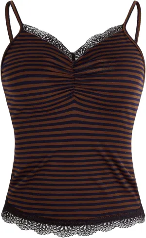 SOLY HUX Women's Striped Lace Trim Cami Top Spaghetti Strap Summer Y2K Camisole