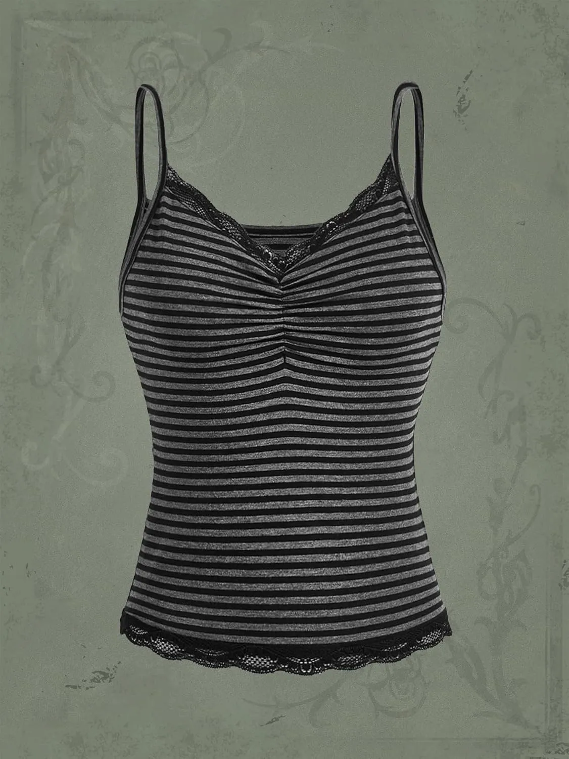 SOLY HUX Women's Striped Lace Trim Cami Top Spaghetti Strap Summer Y2K Camisole