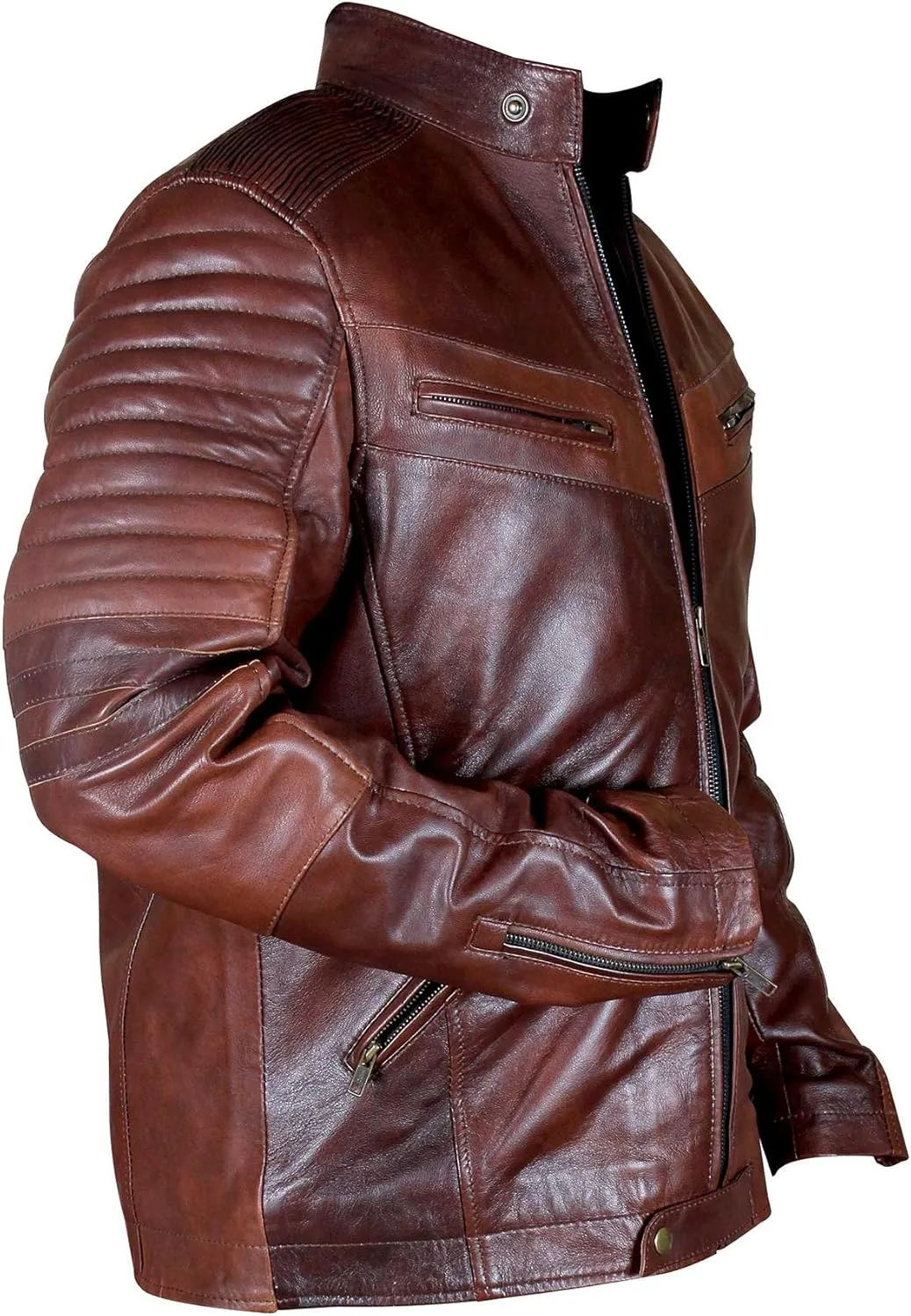 SpazeUp Vintage Motorcycle Leather Jackets for Men - Cafe Racer Biker Retro Moto Distressed Leather Jacket Men