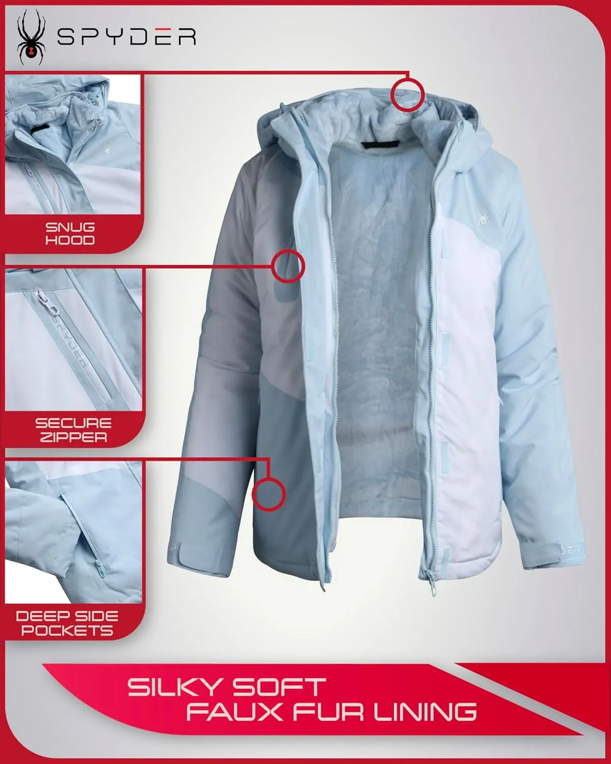 Spyder Women's Snow Ski Jacket - 3 Looks in 1 Insulated Puffer to Sherpa Fur Reversible Inner Winter Jackets for Women (S-XL)