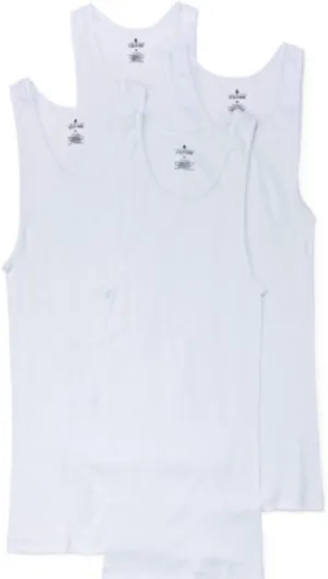 Stafford 4-Pack Men's 100% Cotton Ribbed Tank Top Shirts White (L)