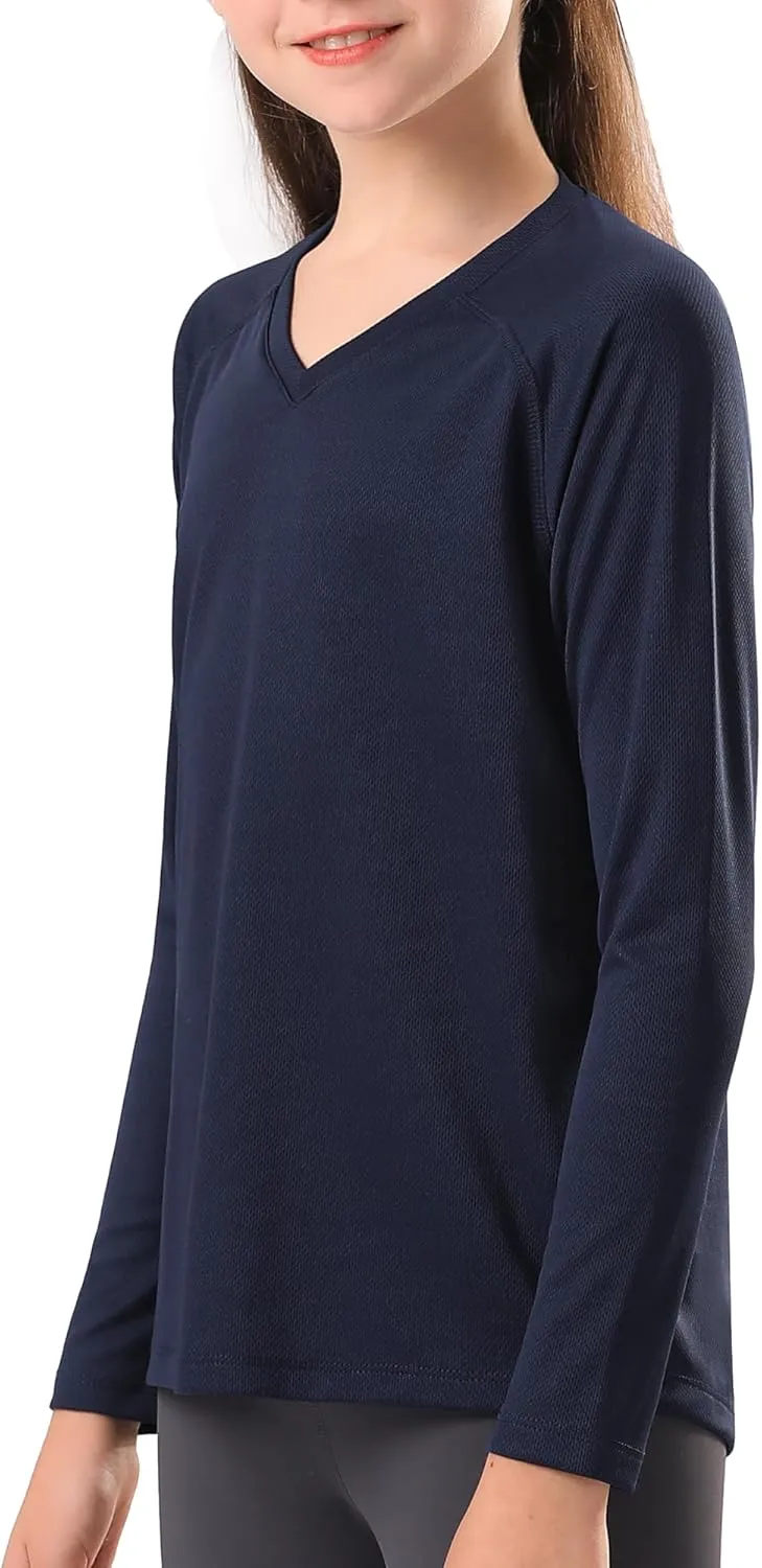 Stelle Youth Girls Athletic Performance Long Sleeve Shirts V Neck Moisture Wicking Base Layer Undershirt