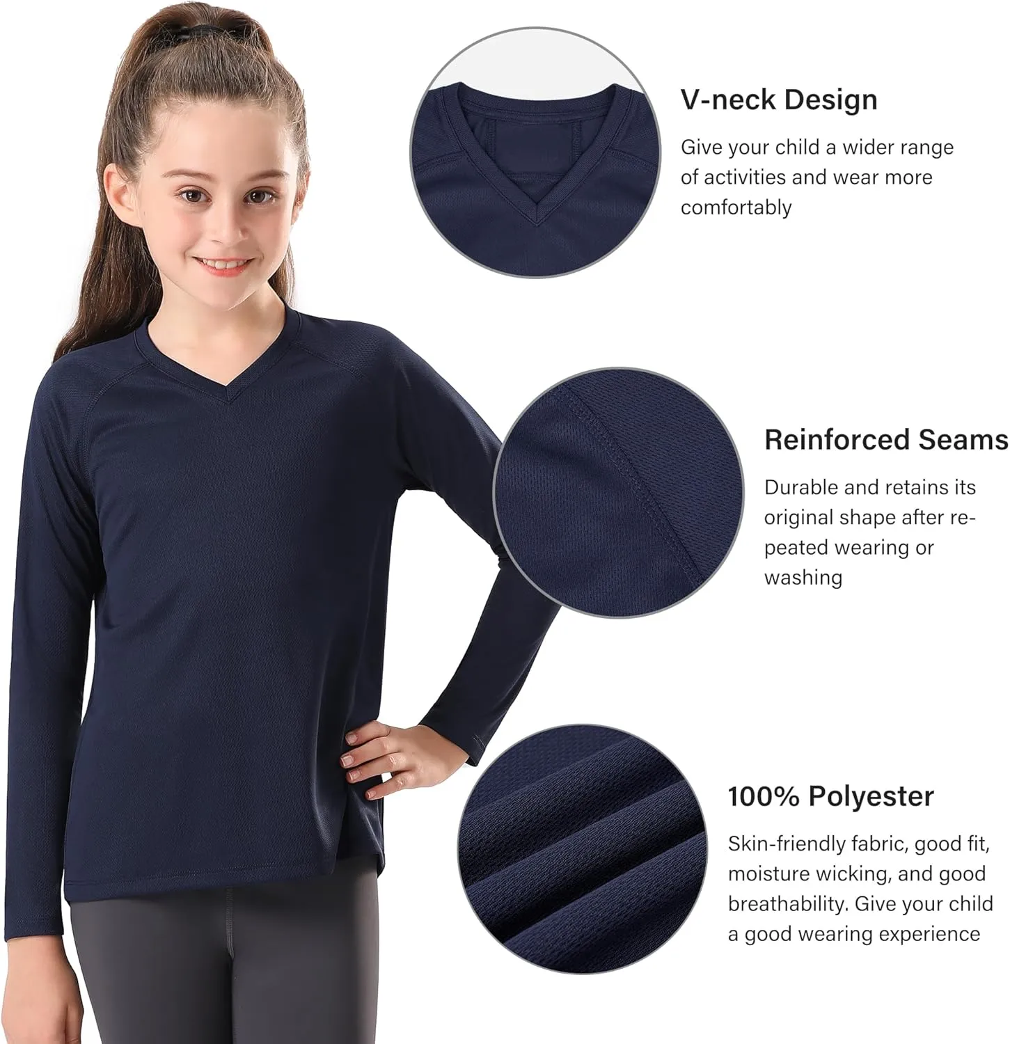 Stelle Youth Girls Athletic Performance Long Sleeve Shirts V Neck Moisture Wicking Base Layer Undershirt