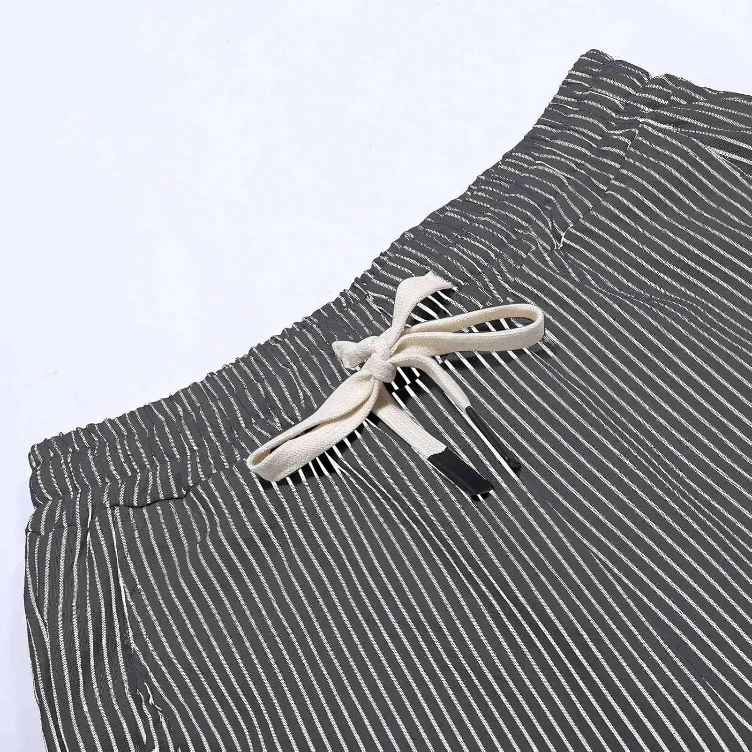 Striped Linen Pants Women 2025 Summer Casual Elastic Waist Pants Wide Leg Drawstring Trousers with Pockets