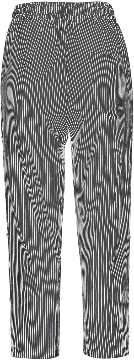 Striped Linen Pants Women 2025 Summer Casual Elastic Waist Pants Wide Leg Drawstring Trousers with Pockets