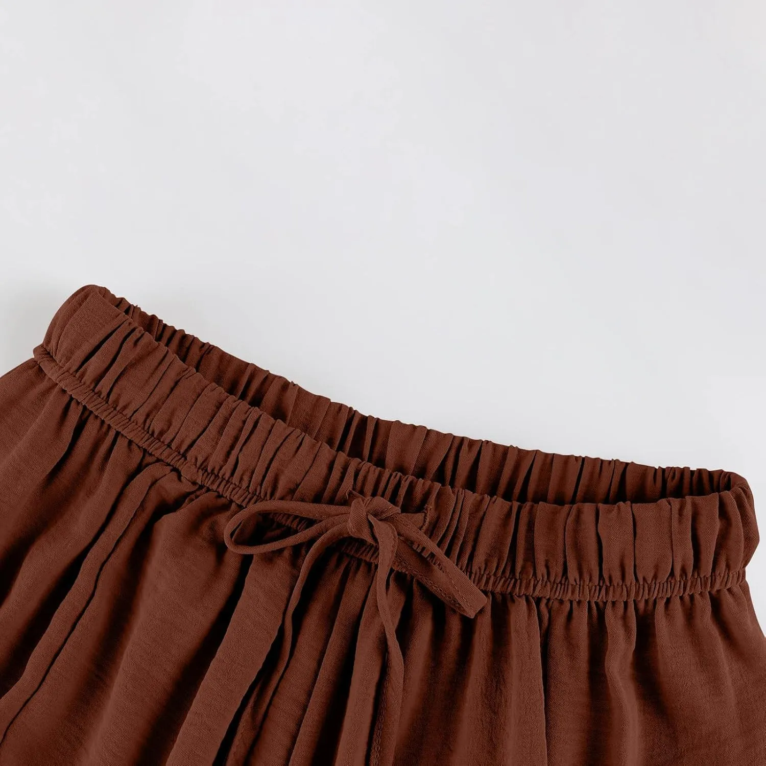 Summer Casual Pants for Women Linen Drawstring Loose Wide Leg Pants Flowy High Waisted Solid 2025 Trouser Multi-Pocket
