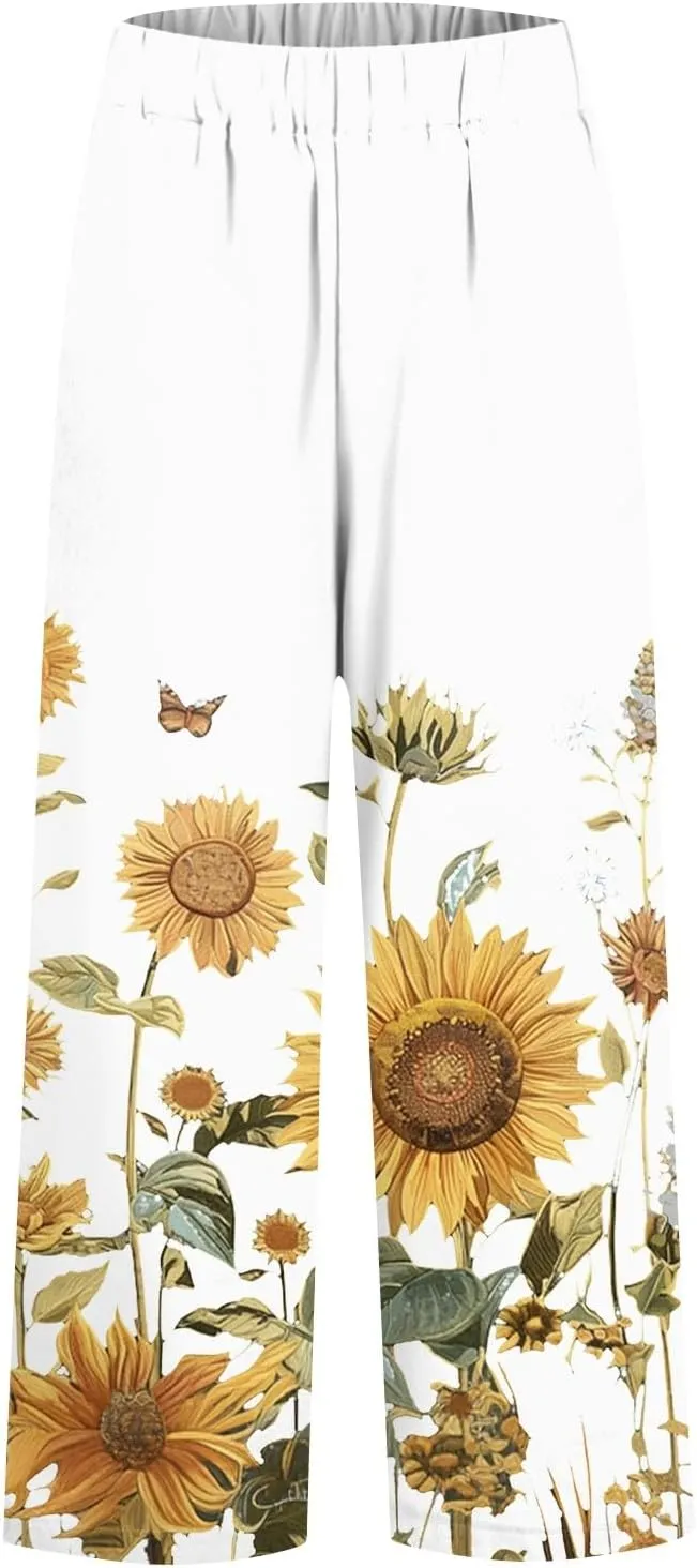 Summer Drawstring Linen Capris Cropped Pants for Women 2024 Casual Petite Ladies Drawstring Beach Baggy Trousers