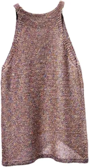 Summer Sleeveless O-Neck Sequin Vest Top for Women Polyester Knit Camisole