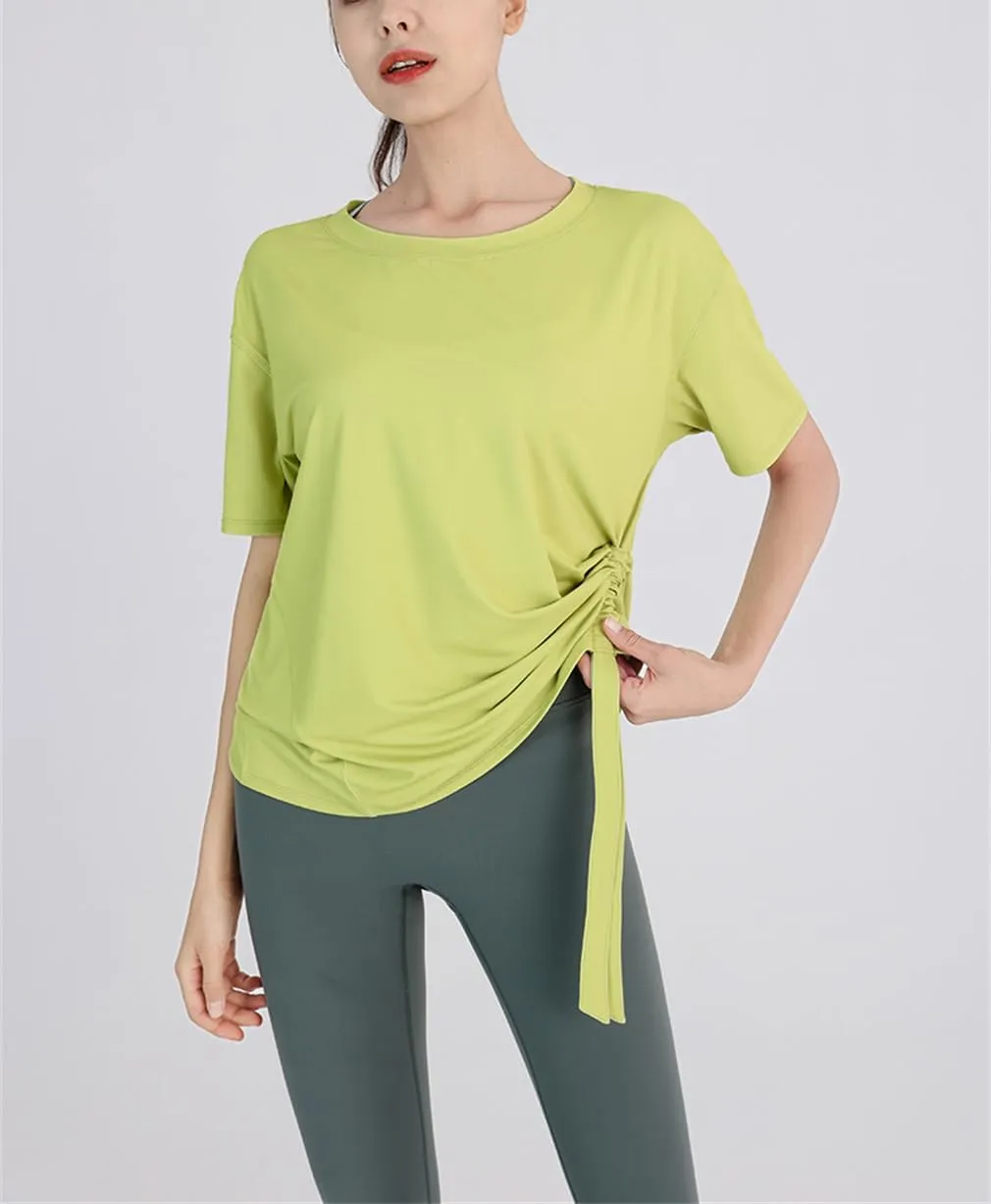 Summer Women Loose Yoga Shirts Short Sleeves Sport T-Shirts Bandage Running Shirt Girls Quick Dry Gym Fitness Tee Tops Sportw
