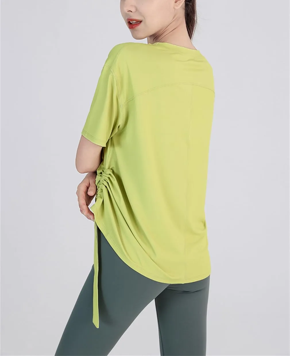 Summer Women Loose Yoga Shirts Short Sleeves Sport T-Shirts Bandage Running Shirt Girls Quick Dry Gym Fitness Tee Tops Sportw
