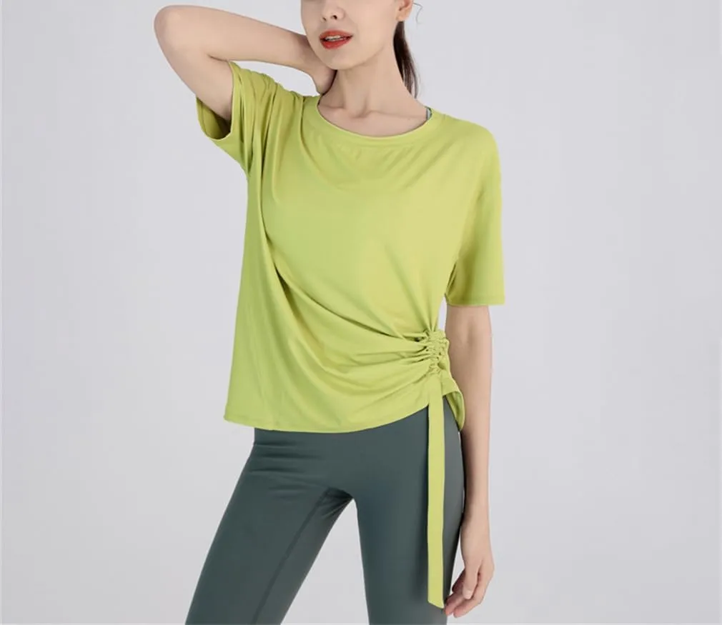 Summer Women Loose Yoga Shirts Short Sleeves Sport T-Shirts Bandage Running Shirt Girls Quick Dry Gym Fitness Tee Tops Sportw
