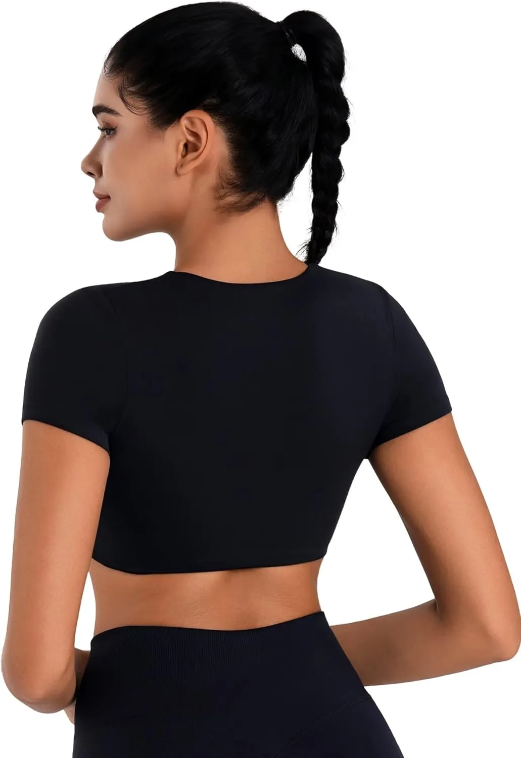 Sunzel Women's Short Sleeve Workout Tops Twist Front Deep V Crop Top Quick Dry Compression Shirts for Yoga Gym Pilates Spring