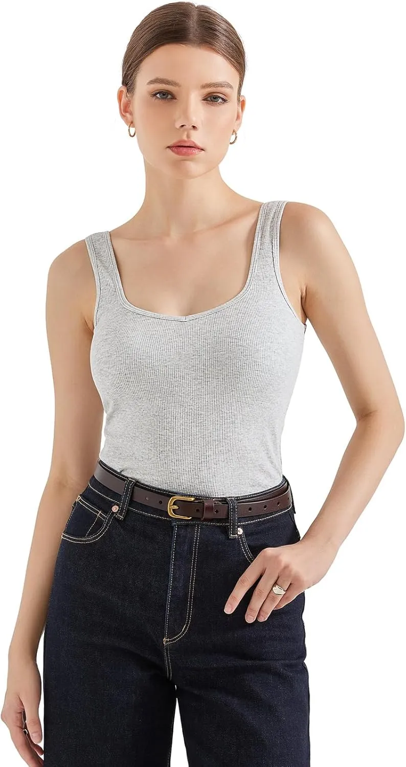 SUUKSESS Women Cotton Ribbed Built in Bra Tank Tops Summer Casual Basic Top