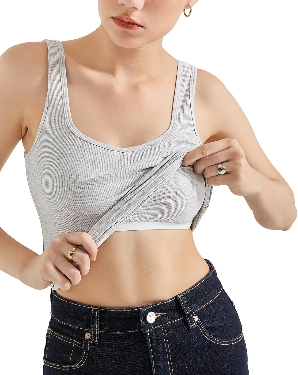 SUUKSESS Women Cotton Ribbed Built in Bra Tank Tops Summer Casual Basic Top