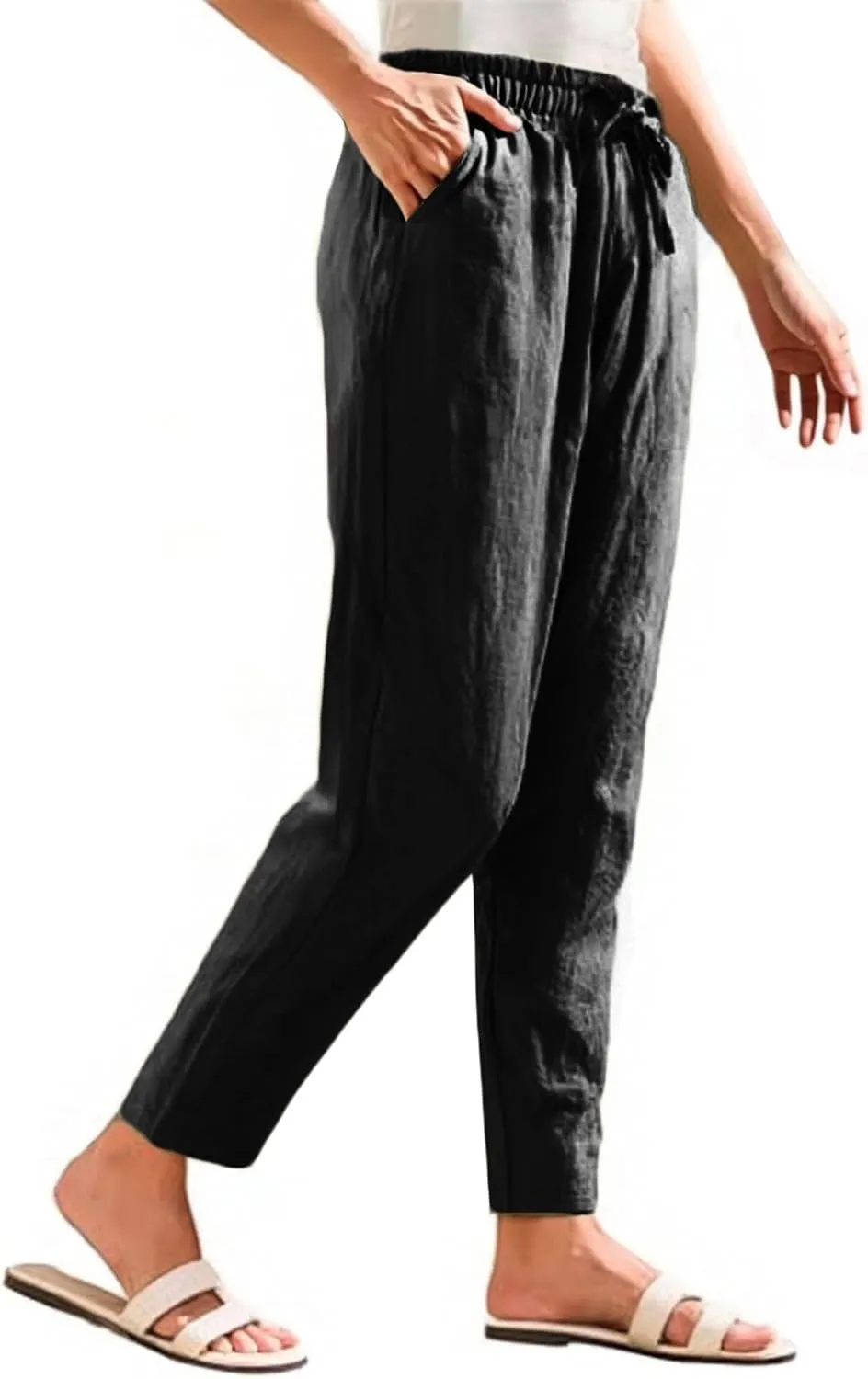 Sweatpants Women Golf Cotton Linen Low Rise,Wide Leg Pants Striped, Trousers with Pockets Baggy Wide
