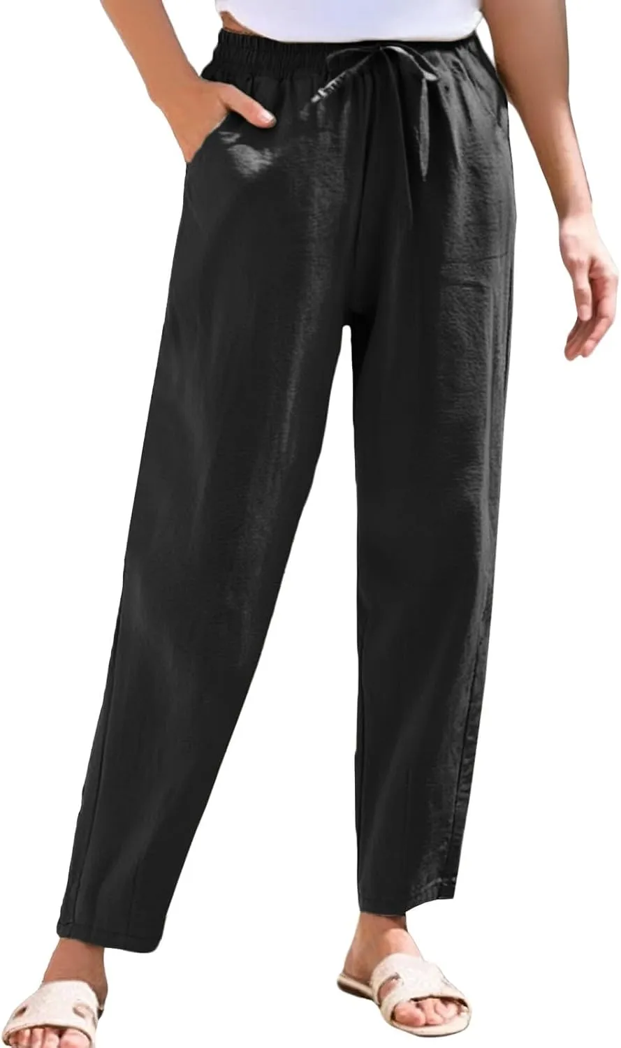 Sweatpants Women Golf Cotton Linen Low Rise,Wide Leg Pants Striped, Trousers with Pockets Baggy Wide