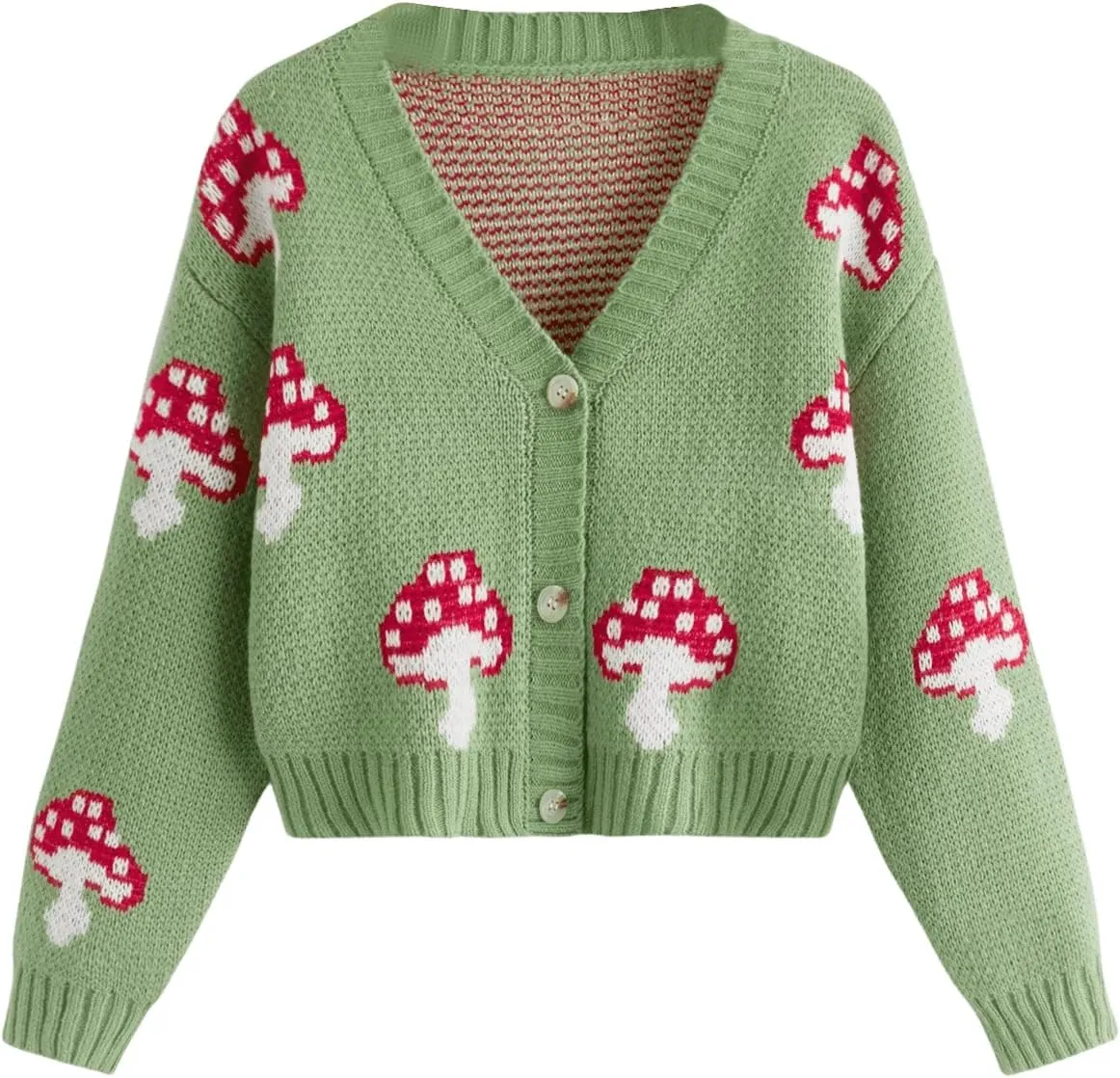 SweatyRocks Girl's Cute Graphic Print V Neck Sweater Button Down Knitted Cardigan Top