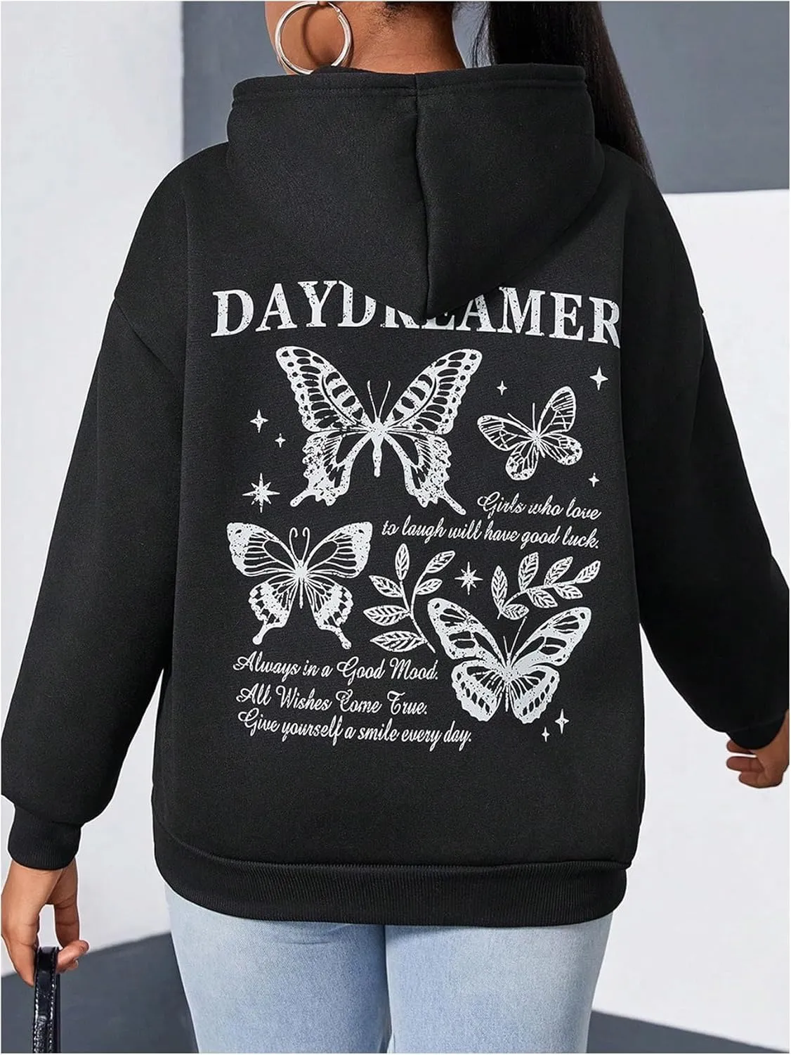 SweatyRocks Girl's Letter Graphic Hoodies Long Sleeve Thermal Oversized Sweatshirts Pullover Top