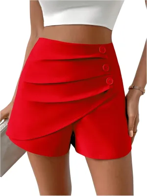 SweatyRocks Women's Casual High Waist Button Front Wrap Shorts Solid Ruched Skort Skirt